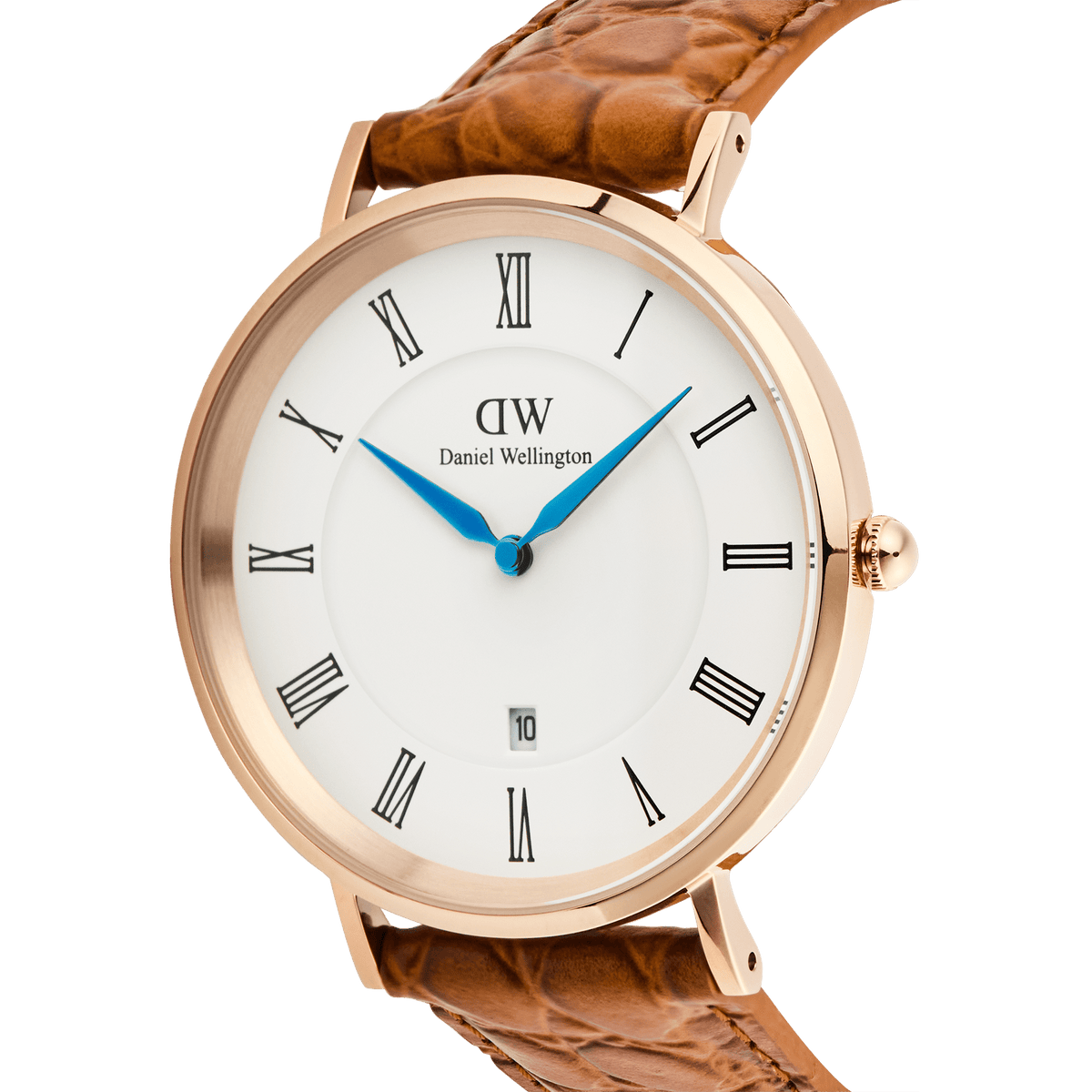 Đồng hồ Classic Roman Numerals Date Light Brown Croc Belly - Vàng hồng