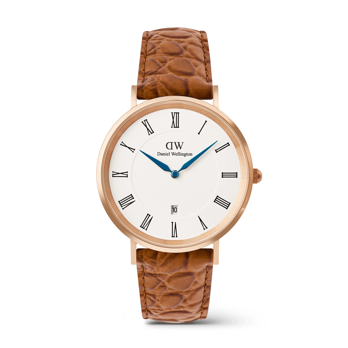 Đồng hồ Classic Roman Numerals Date Light Brown Croc Belly - Vàng hồng