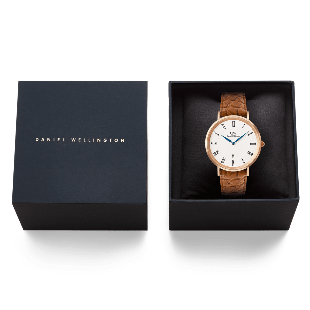 Đồng hồ Classic Roman Numerals Date Light Brown Croc Belly - Vàng hồng