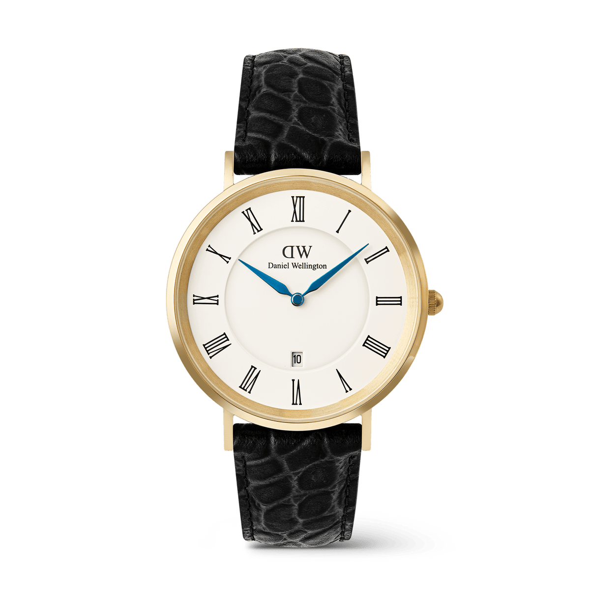 Đồng hồ Classic Roman Numerals Date Black Croc Belly - Vàng