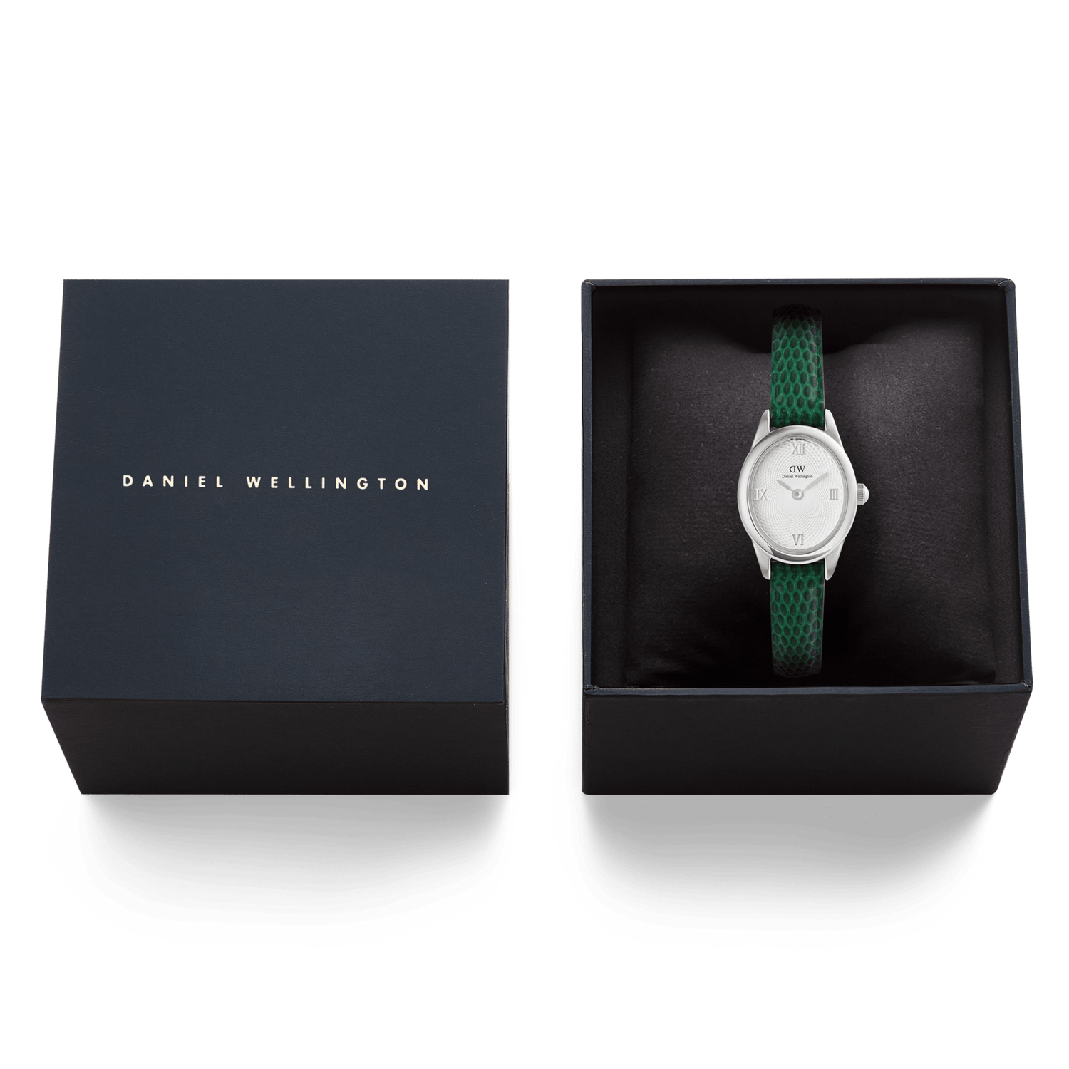 Ophelia Mini Green Lizard White Guilloché  Silver