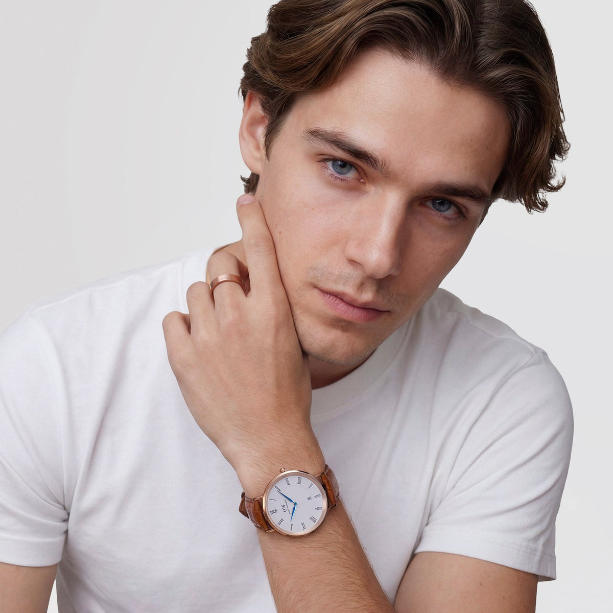 Đồng hồ Classic Roman Numerals Date Light Brown Croc Belly - Vàng hồng 
