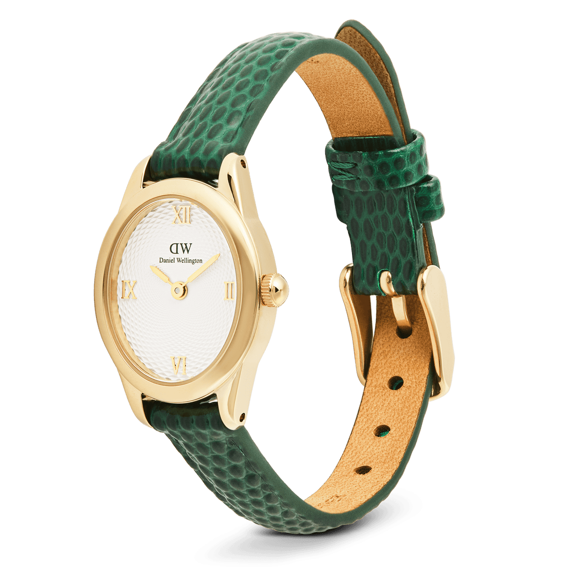 Đồng hồ Ophelia Mini Green Lizard White Guilloché - Vàng 