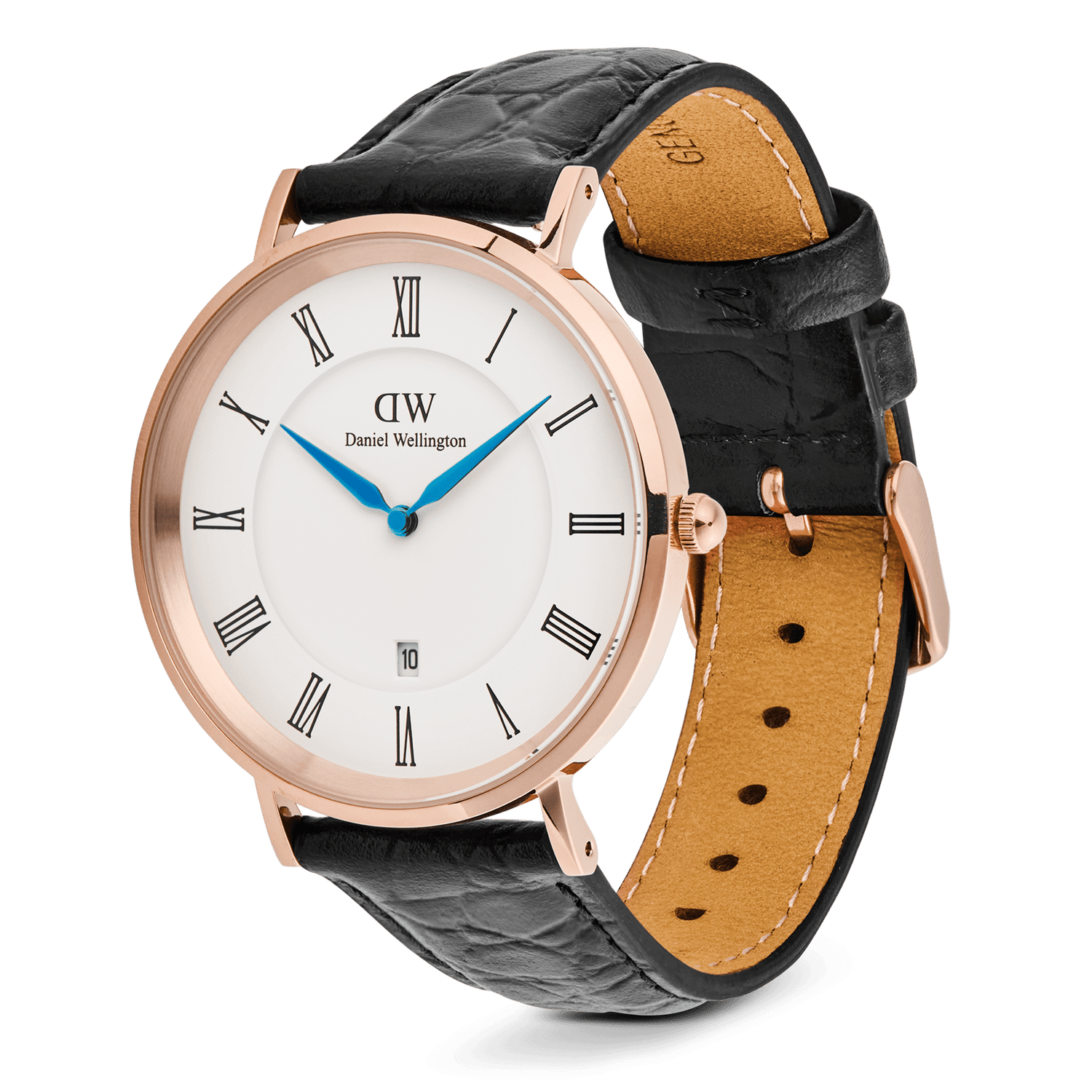 Đồng hồ Classic Roman Numeral Date Black Croc Belly - Vàng hồng 
