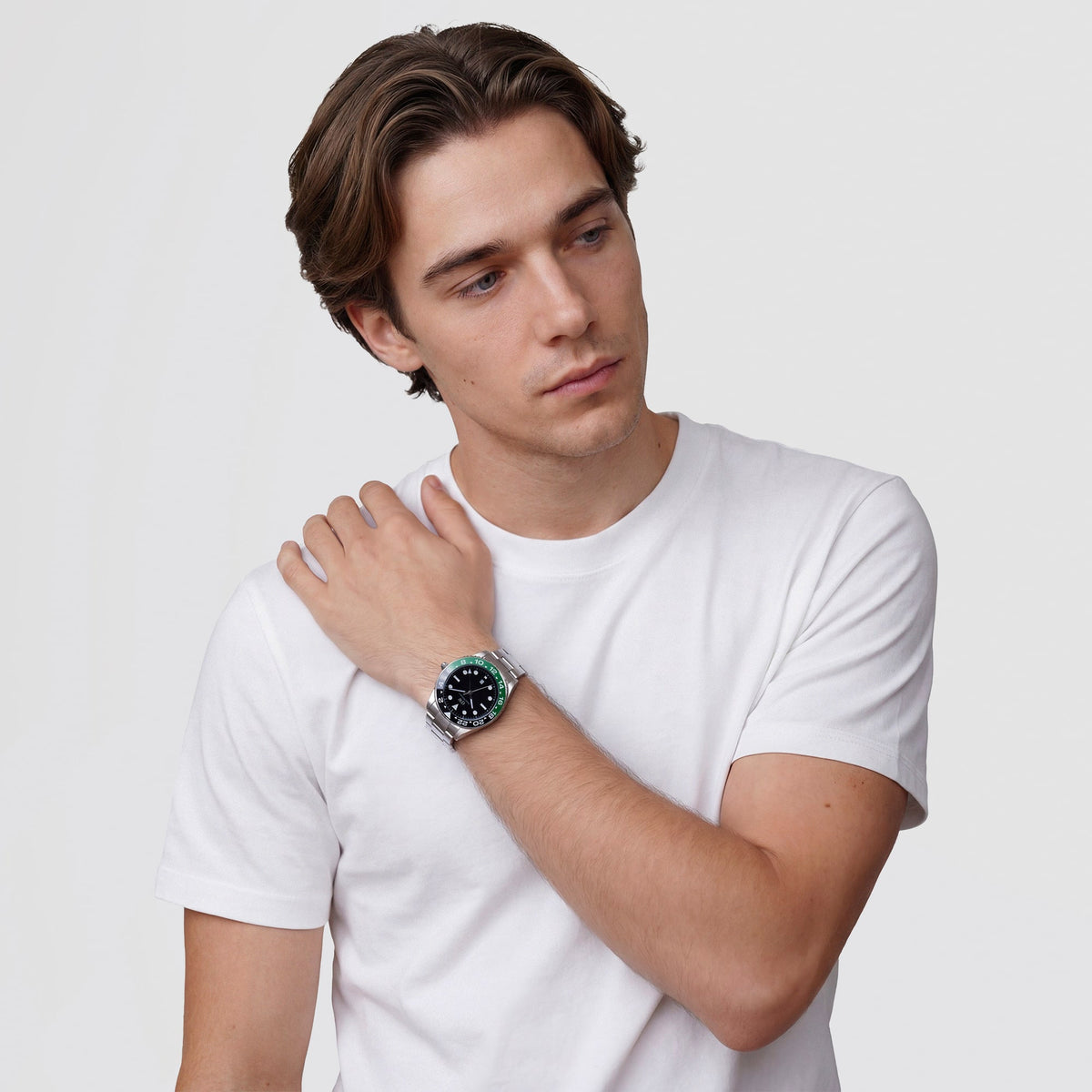 Đồng hồ Iconic GMT Link Black Green Ceramic Bezel - Bạc 