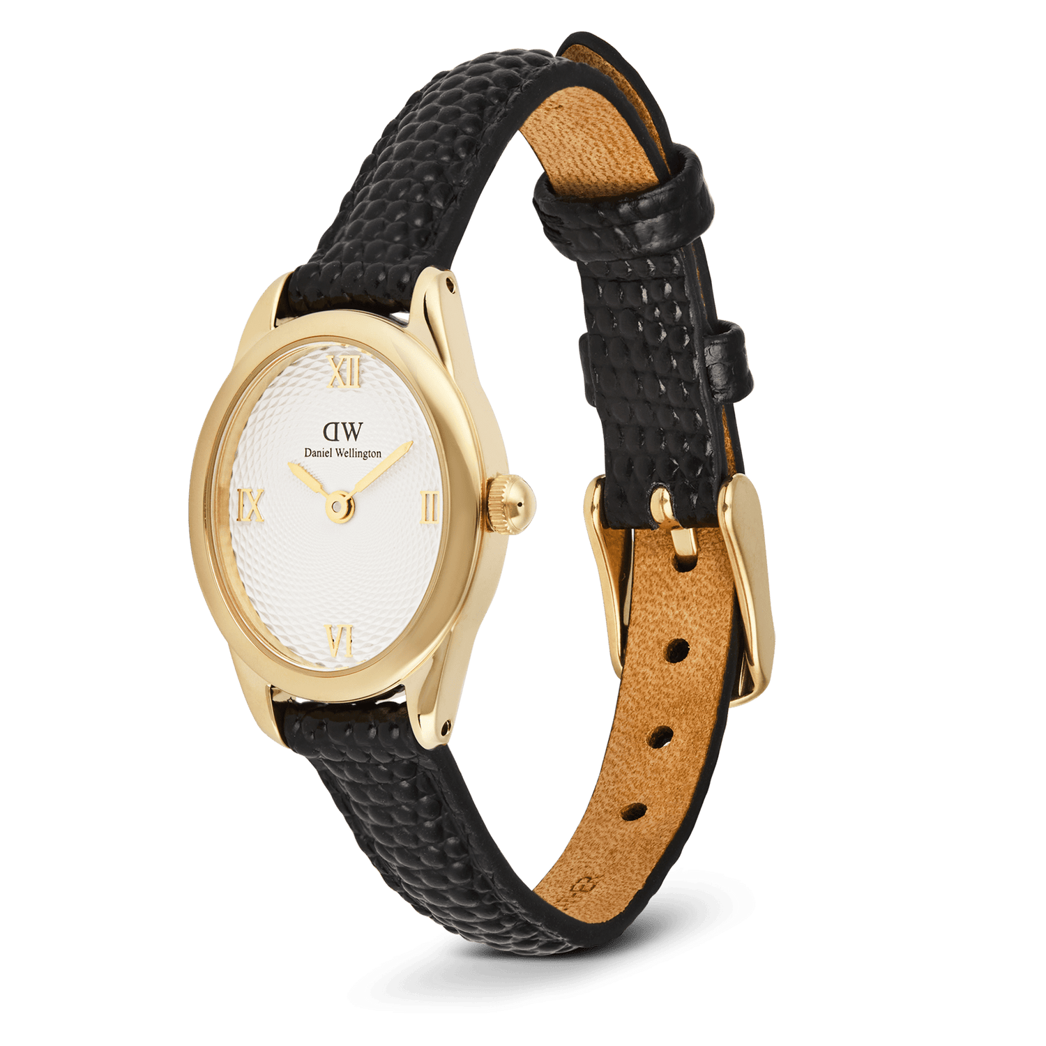 Ophelia Mini Black Lizard White Guilloché  Gold