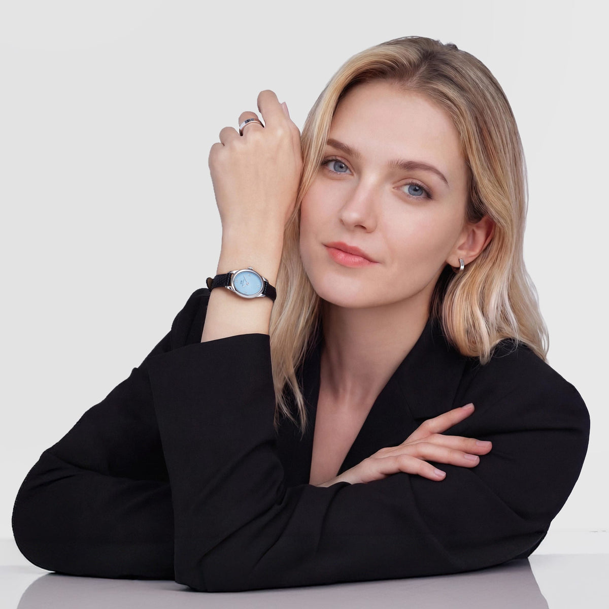 Đồng hồ Ophelia Mini Black Lizard Ice Blue Guilloché - Bạc 
