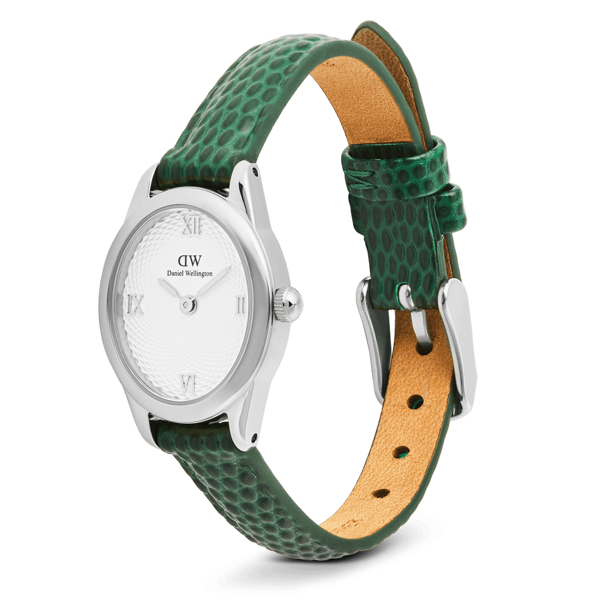 Ophelia Mini Green Lizard White Guilloché  Silver