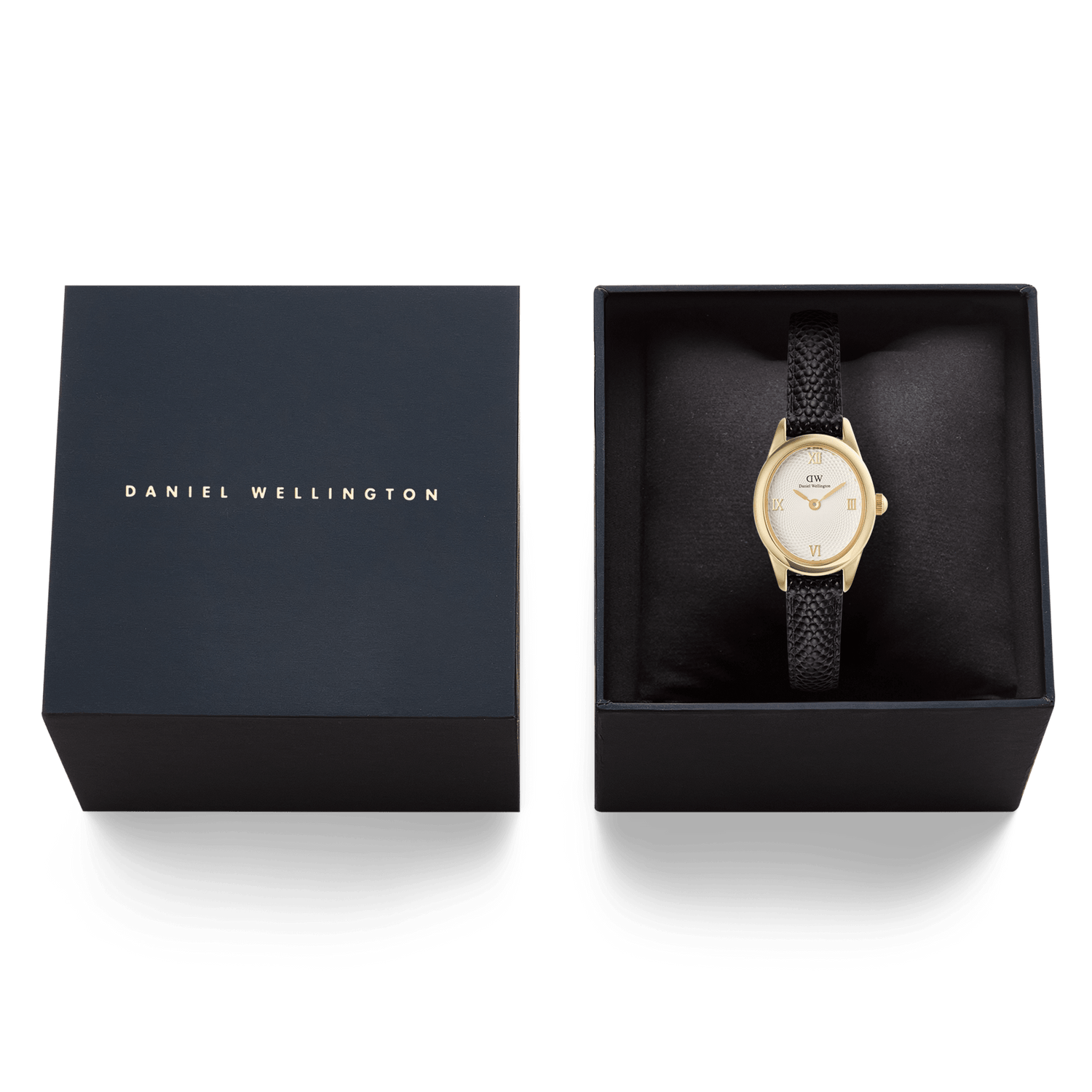 Ophelia Mini Black Lizard White Guilloché  Gold