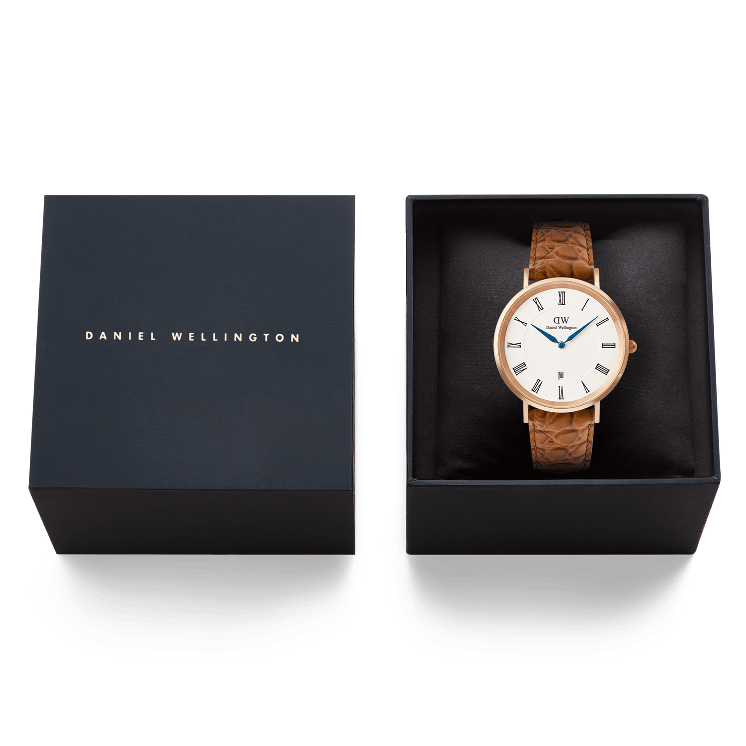 Đồng hồ Classic Roman Numerals Date Light Brown Croc Belly - Vàng hồng 
