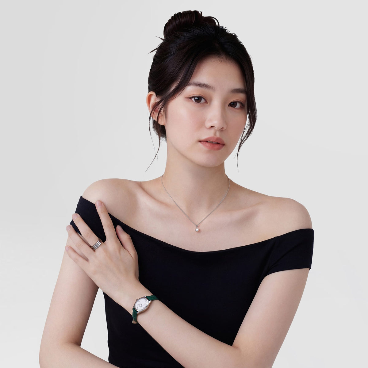 Đồng hồ Ophelia Mini Green Lizard White Guilloché - Bạc 