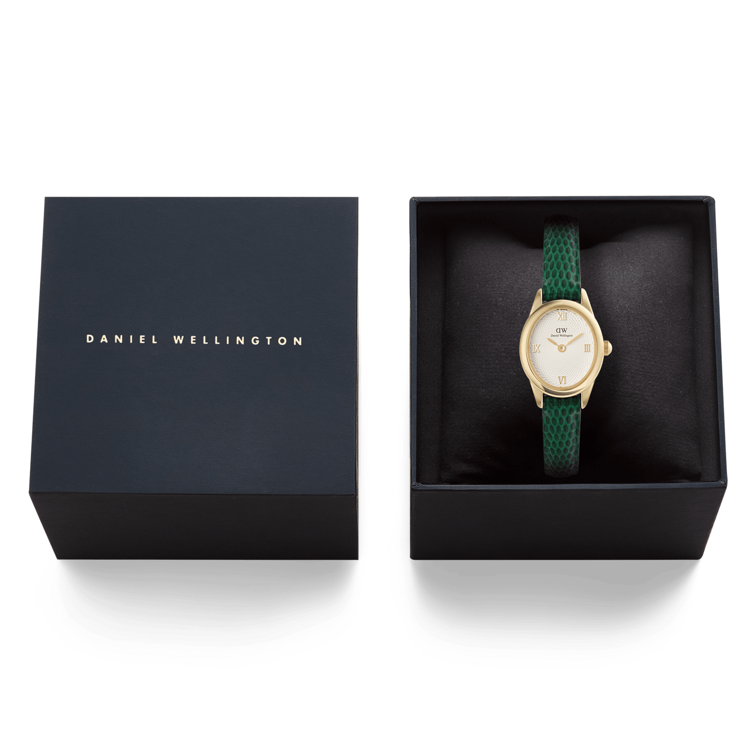 Đồng hồ Ophelia Mini Green Lizard White Guilloché - Vàng 