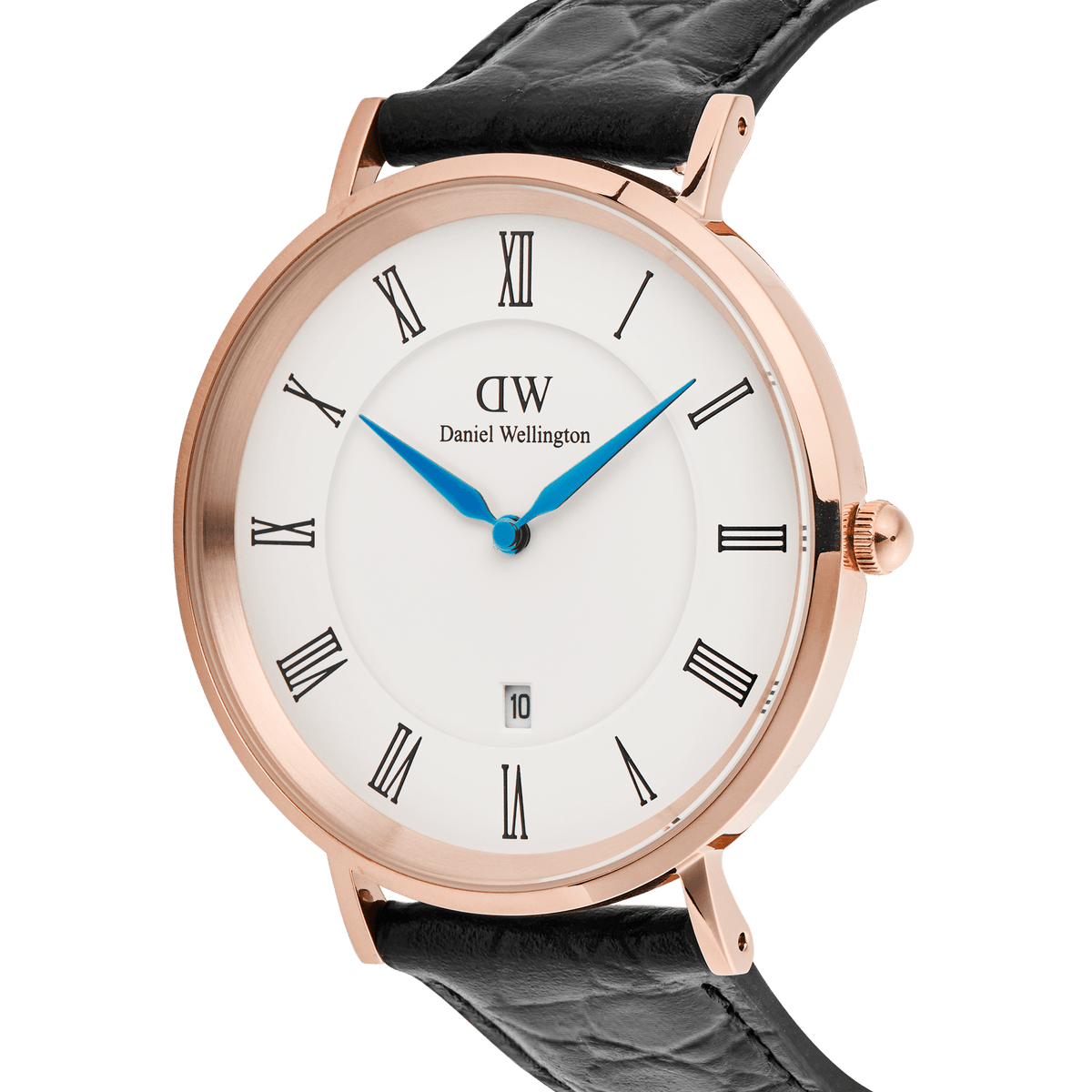 Đồng hồ Classic Roman Numeral Date Black Croc Belly - Vàng hồng 
