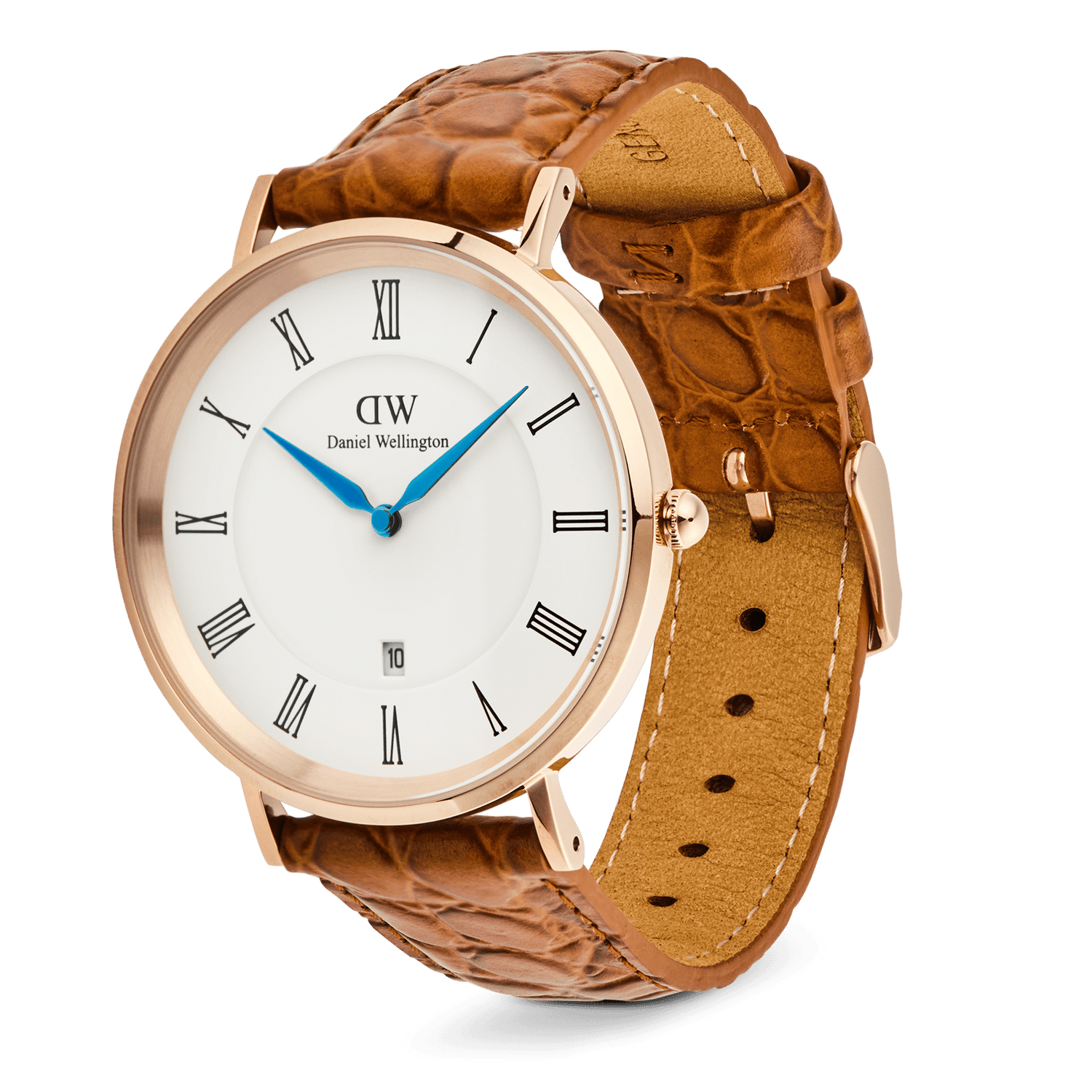 Đồng hồ Classic Roman Numerals Date Light Brown Croc Belly - Vàng hồng 
