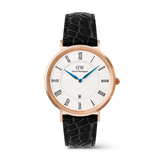 Đồng hồ Classic Roman Numeral Date Black Croc Belly - Vàng hồng 
