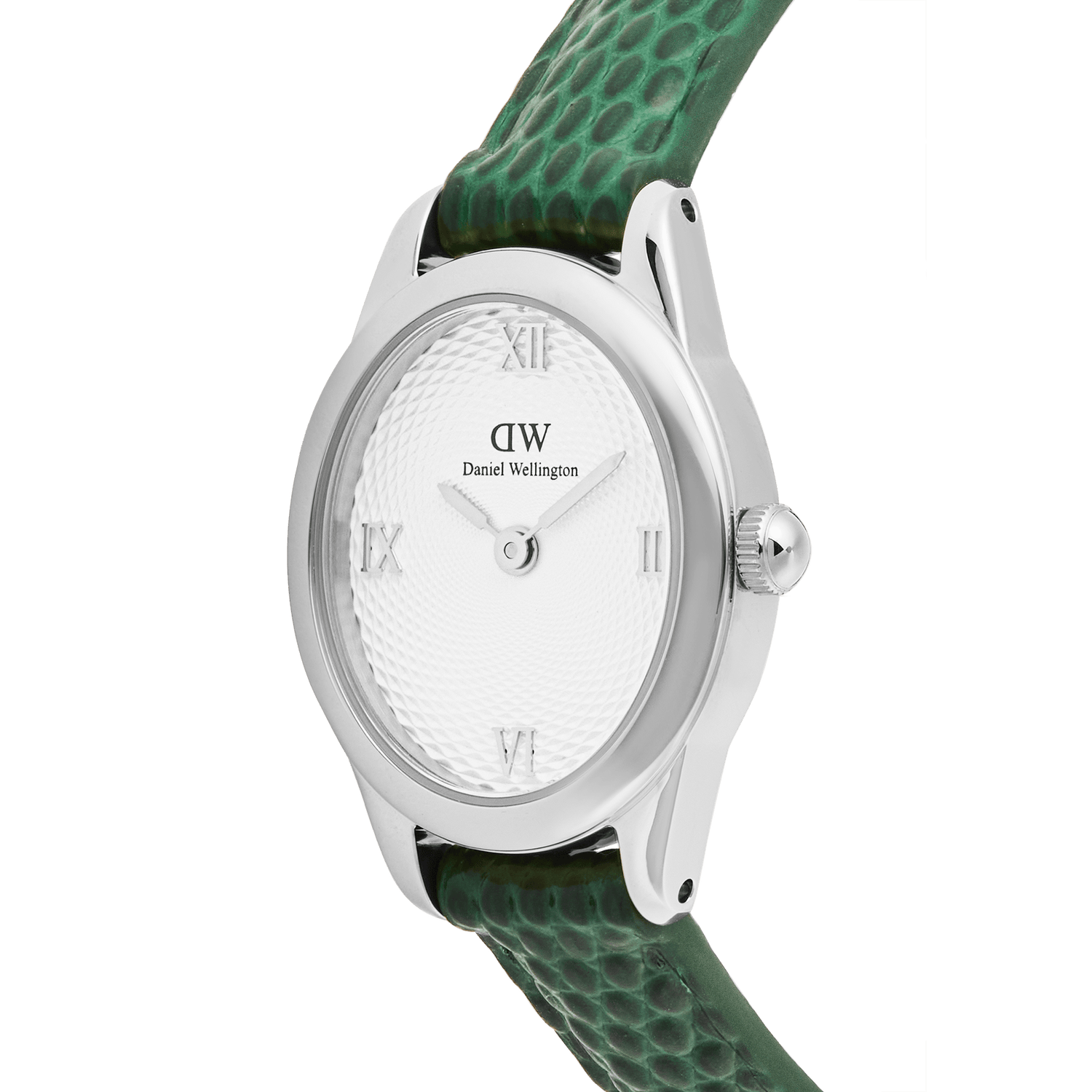 Ophelia Mini Green Lizard White Guilloché  Silver
