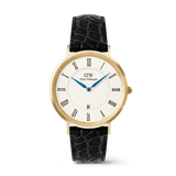 Đồng hồ Classic Roman Numerals Date Black Croc Belly - Vàng 