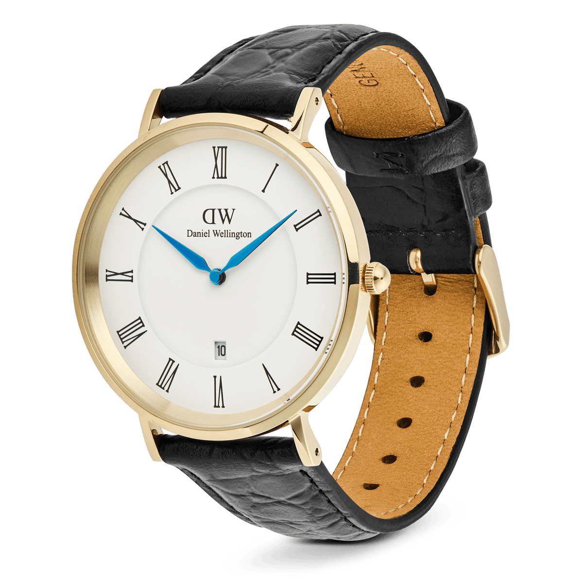 Đồng hồ Classic Roman Numerals Date Black Croc Belly - Vàng 